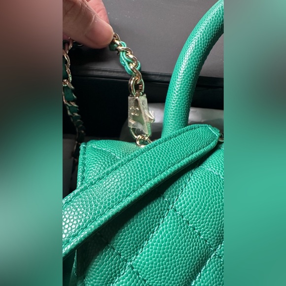 Authentic CHANEL Caviar Quilted Coco Chain Handle Flap emerald Green full set - Picture 7 of 16